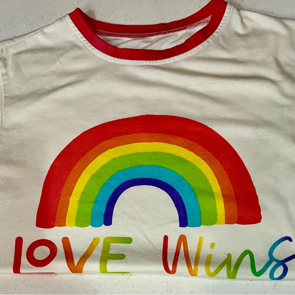 One of a kind t-shirt that says “love Wins”. Proudly designed by me in 1988